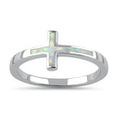 Sterling Silver White Lab Opal Cross Ring