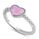 Sterling Silver Pink Lab Opal Heart Beaded Ring