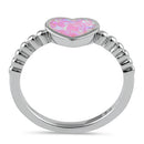 Sterling Silver Pink Lab Opal Heart Beaded Ring