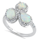 Sterling Silver White Lab Opal Shape Cluster CZ Ring