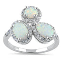 Sterling Silver White Lab Opal Shape Cluster CZ Ring