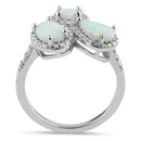 Sterling Silver White Lab Opal Shape Cluster CZ Ring