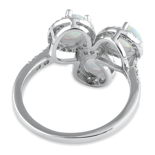 Sterling Silver White Lab Opal Shape Cluster CZ Ring