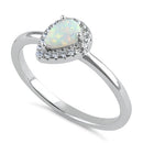 Sterling Silver White Lab Opal Tilted Pear Halo CZ Ring