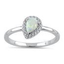 Sterling Silver White Lab Opal Tilted Pear Halo CZ Ring
