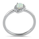 Sterling Silver White Lab Opal Tilted Pear Halo CZ Ring