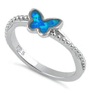 Sterling Silver Blue Lab Opal Butterfly Beaded Twist Ring