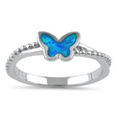 Sterling Silver Blue Lab Opal Butterfly Beaded Twist Ring