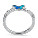 Sterling Silver Blue Lab Opal Butterfly Beaded Twist Ring