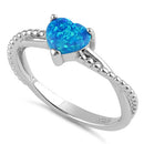 Sterling Silver Blue Lab Opal Heart Beaded Twist Ring