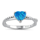 Sterling Silver Blue Lab Opal Heart Beaded Twist Ring