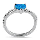 Sterling Silver Blue Lab Opal Heart Beaded Twist Ring
