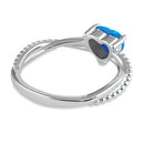 Sterling Silver Blue Lab Opal Heart Beaded Twist Ring