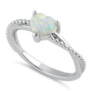 Sterling Silver White Lab Opal Heart Beaded Twist Ring