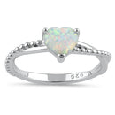 Sterling Silver White Lab Opal Heart Beaded Twist Ring