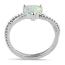 Sterling Silver White Lab Opal Heart Beaded Twist Ring