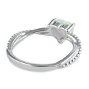 Sterling Silver White Lab Opal Heart Beaded Twist Ring