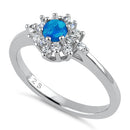 Sterling Silver Dainty Vintage Blue Lab Opal Halo Ring