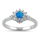 Sterling Silver Dainty Vintage Blue Lab Opal Halo Ring