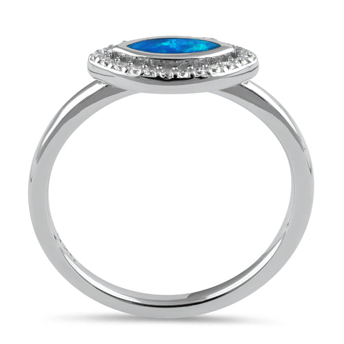 Sterling Silver Blue Lab Opal CZ Evil Eye Ring