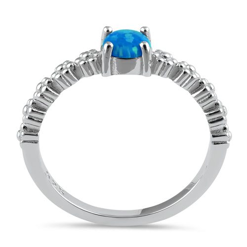 Sterling Silver Blue Lab Opal Floral Ring