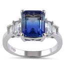 Sterling Silver Bi-Color Blue Sky Ombre CZ Ring