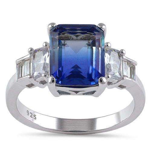 Sterling Silver Bi-Color Blue Sky Ombre CZ Ring