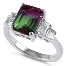 Sterling Silver Bi-Color Purple & Green Ombre CZ Ring