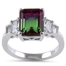 Sterling Silver Bi-Color Purple & Green Ombre CZ Ring