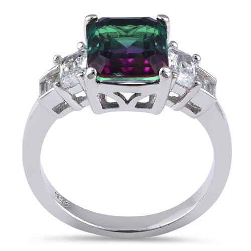 Sterling Silver Bi-Color Purple & Green Ombre CZ Ring