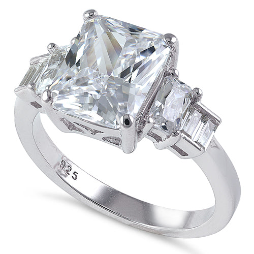 Sterling Silver Emerald Cut Clear CZ Ring