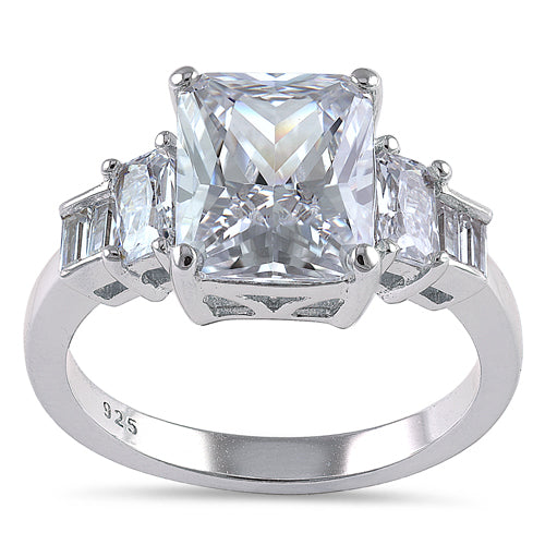 Sterling Silver Emerald Cut Clear CZ Ring