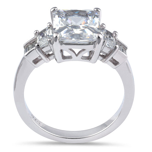 Sterling Silver Emerald Cut Clear CZ Ring