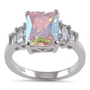 Sterling Silver Iridescent Emerald Cut CZ Ring