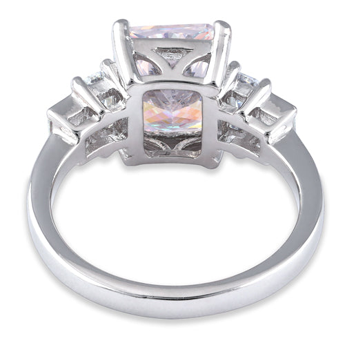 Sterling Silver Iridescent Emerald Cut CZ Ring