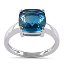 Sterling Silver Bi-Color Blue Green Ombre Cushion Cut CZ Ring