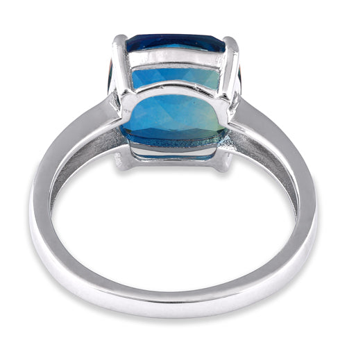 Sterling Silver Bi-Color Blue Green Ombre Cushion Cut CZ Ring