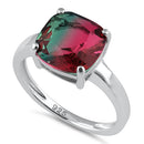 Sterling Silver Bi-Color Watermelon Cushion Cut CZ Ring