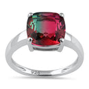 Sterling Silver Bi-Color Watermelon Cushion Cut CZ Ring