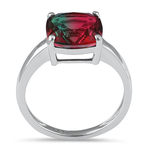 Sterling Silver Bi-Color Watermelon Cushion Cut CZ Ring