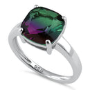 Sterling Silver Bi-Color Purple & Green Ombre Cushion Cut CZ Ring