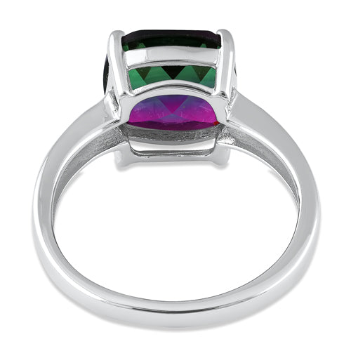 Sterling Silver Bi-Color Purple & Green Ombre Cushion Cut CZ Ring