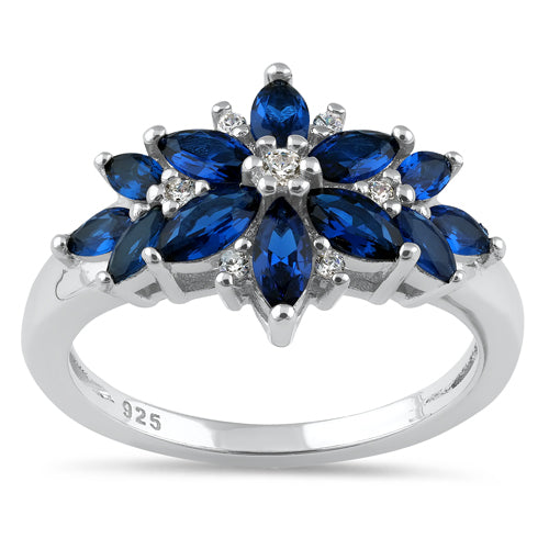 Sterling Silver Blue Flower CZ Ring