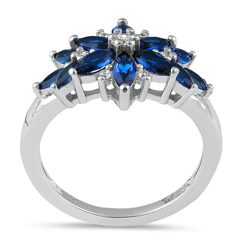 Sterling Silver Blue Flower CZ Ring