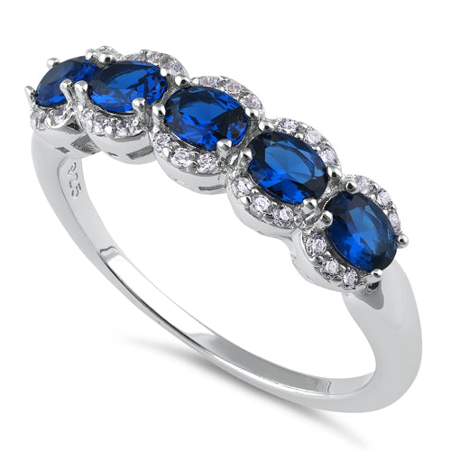 Sterling Silver Elegant Five-Stone Oval Blue CZ Ring