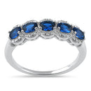Sterling Silver Elegant Five-Stone Oval Blue CZ Ring