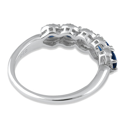 Sterling Silver Elegant Five-Stone Oval Blue CZ Ring