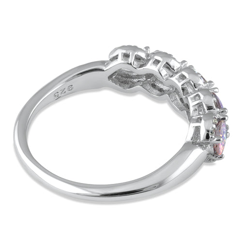 Sterling Silver Elegant Five-Stone Oval Iridescent CZ Ring