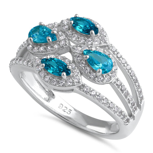 Sterling Silver Four-Stone Blue Topaz CZ Cluster Ring