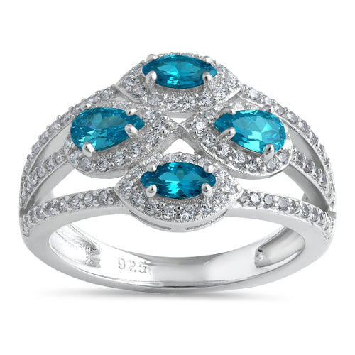 Sterling Silver Four-Stone Blue Topaz CZ Cluster Ring